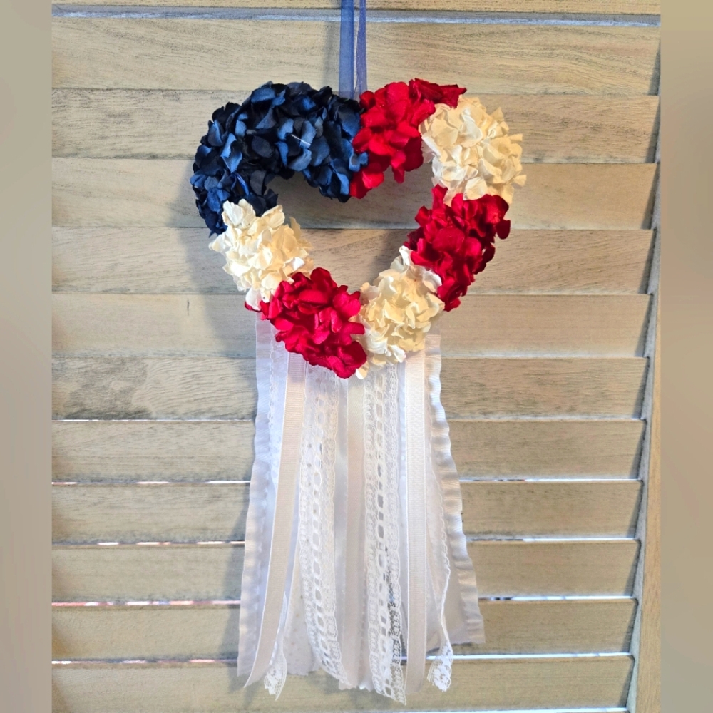 Handmade Americana Heart Flag Door Wall Homespun Rag Primitive USA Cottagecore